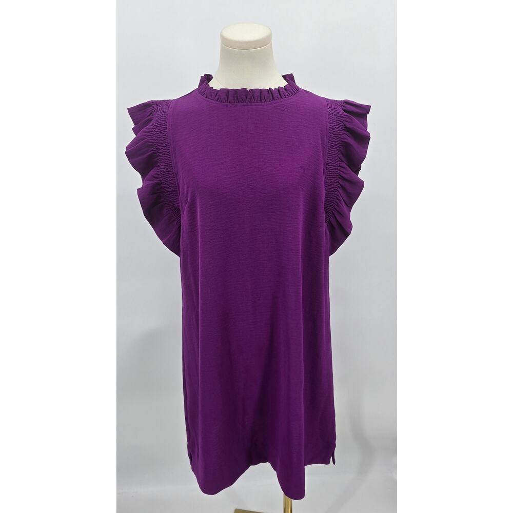 Jodifl Romantic Whimsical Ruffle Sleeve Woven Top – Vibrant Purple